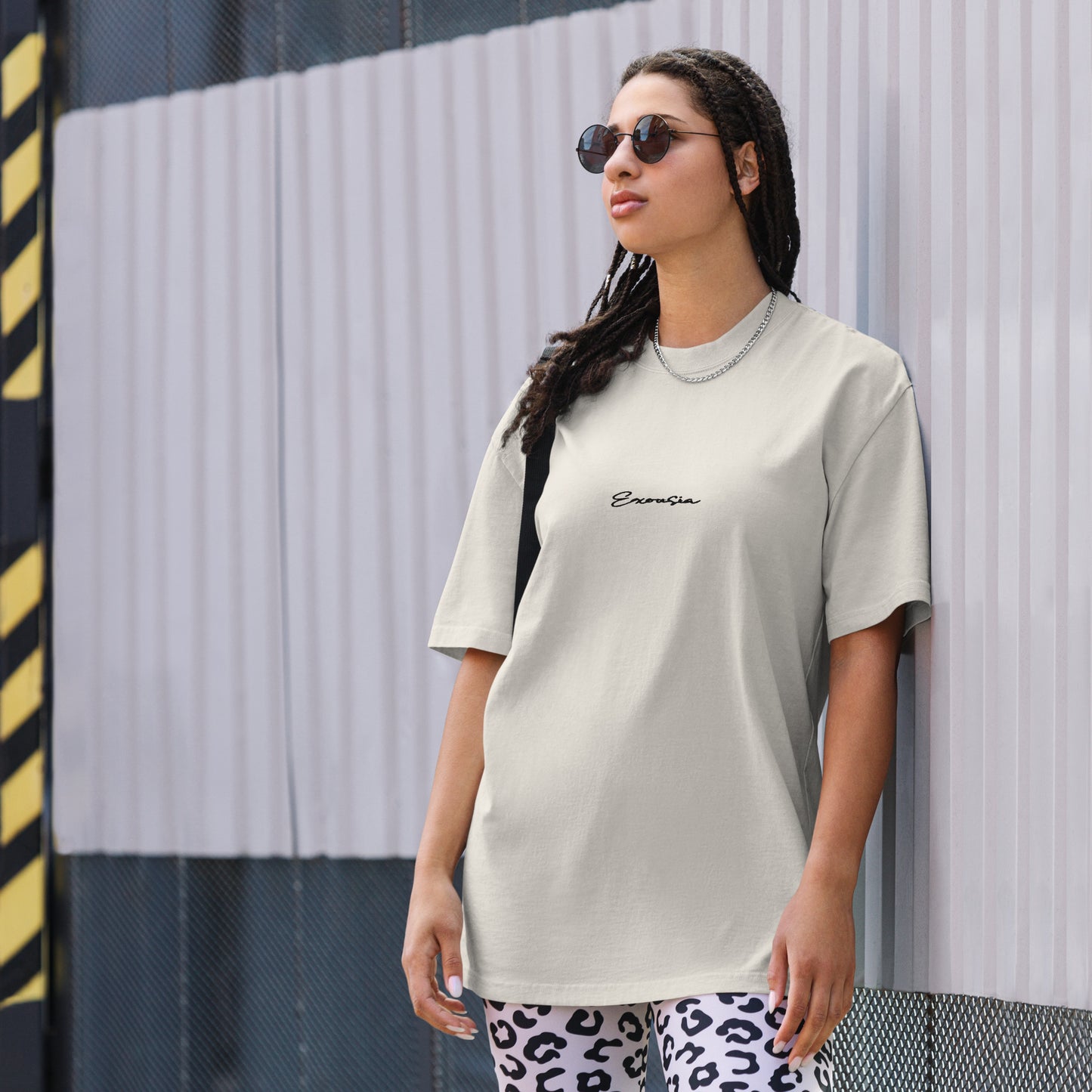 Exousia Cursive Oversized faded t-shirt